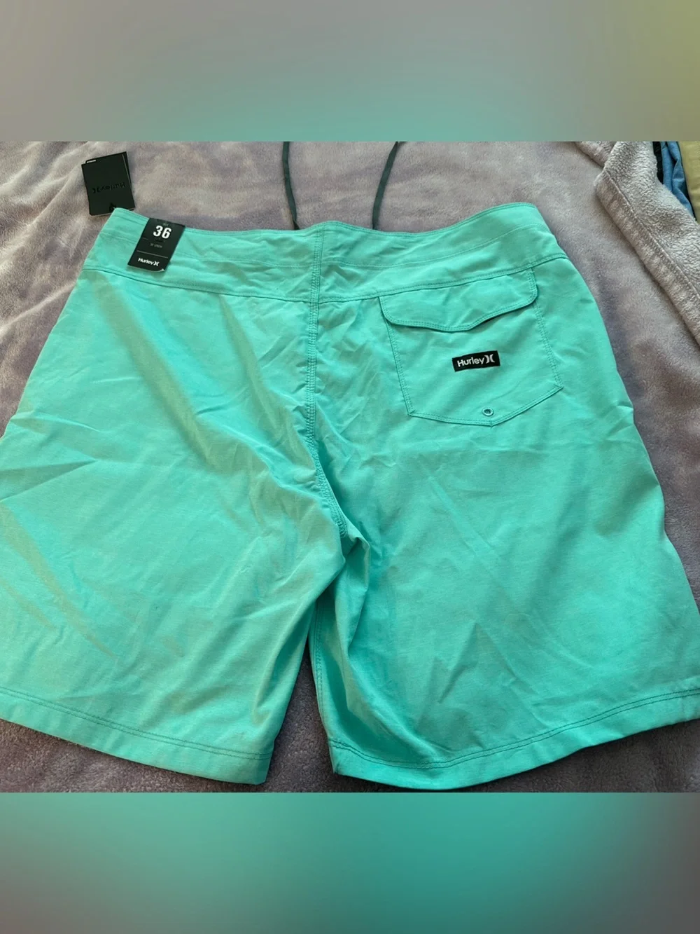Hurley Men's Aqua Green Board Shorts with Black Logo